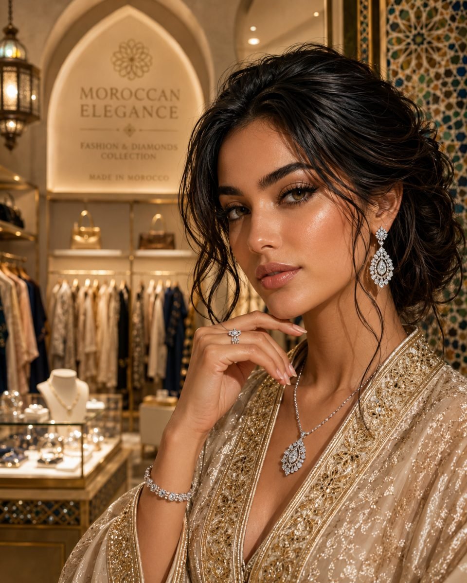 Portrait — boucles d'oreilles en diamant, boutique Yasmina